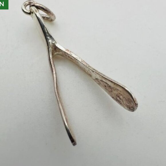 Sterling Silver Box Chain Necklace with Wishbone Pendant - Picture 5 of 8